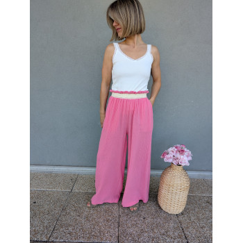 Pantalon large en gaze de...