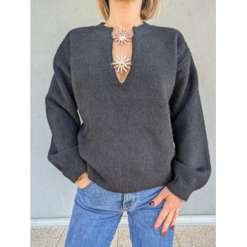 Pull noir "soleil doré".