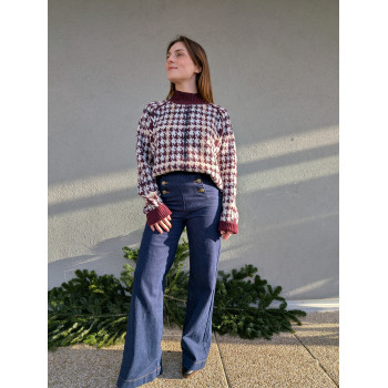 Pull jacquard bordeaux à...