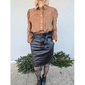 Chemise effet suédine camel.