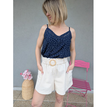 Top fluide à pois & dentelle.