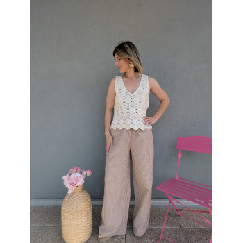 Pantalon Rayé Lin & Coton.