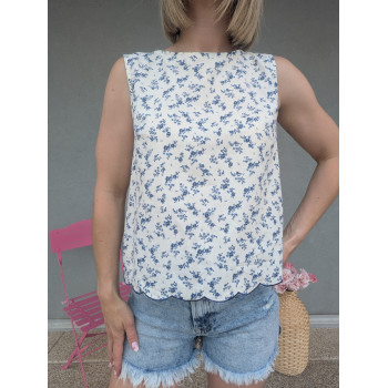 Blouse courte crème à...
